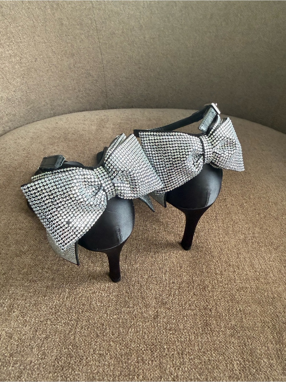 bp Black Ankle-Strap Heels with Decorative Bow - Picture 2 of 5